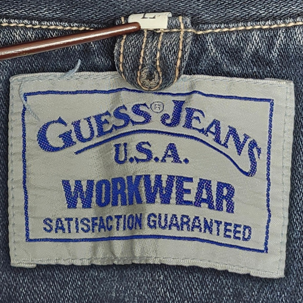 Vintage Guess Jeans USA Chore Coat Mens XL+ 90s Workwear Dark Wash Denim Boxy - Picture 2 of 8